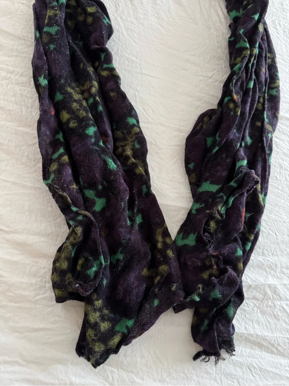 J. Crew 100% Wool Scarf Purple Green Olive Abstract Plaid Fringe